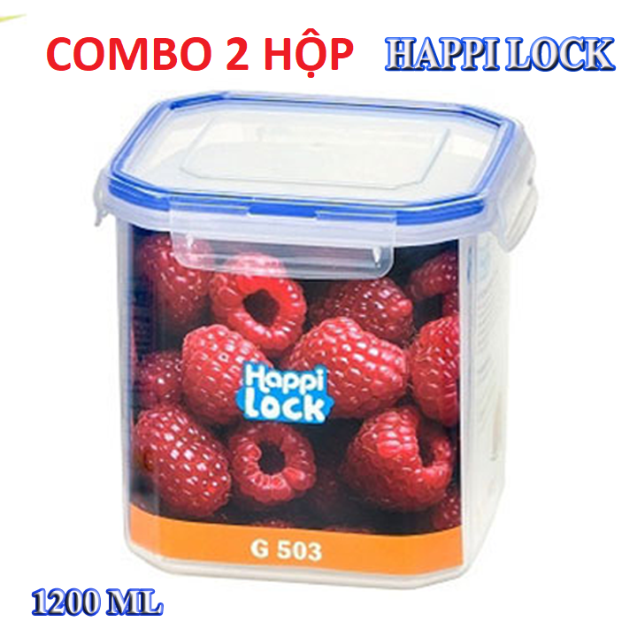 Combo 02 Hộp nhựa Happi Lock 1200ml - Hộp nhựa vuông đựng thực phẩm - Hộp đựng thực phẩm nắp gài 4 cạnh an toàn - đồ dùng nhà bếp nhựa cao cấp - hộp đựng thực phẩm an toàn vệ sinh