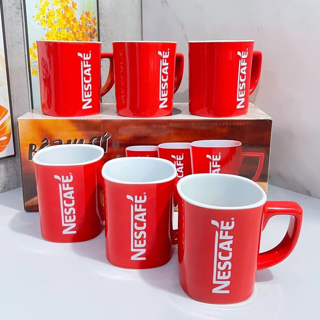 Bộ 3 ly sứ cốc sứ có quai nescafe đẹp dùng uống cà phê , trà , uống nước ...