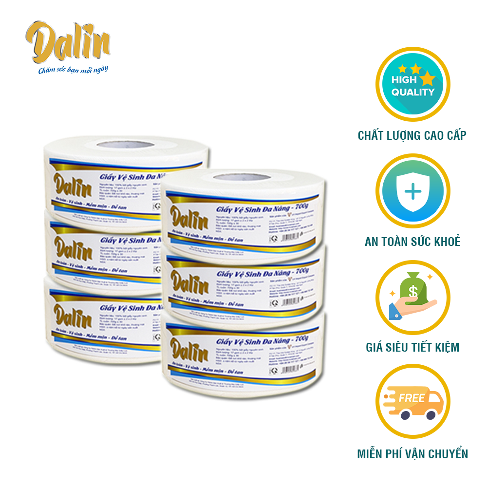 - 6 giấy vệ sinh cuộn lớn cao cấp 700g dalin