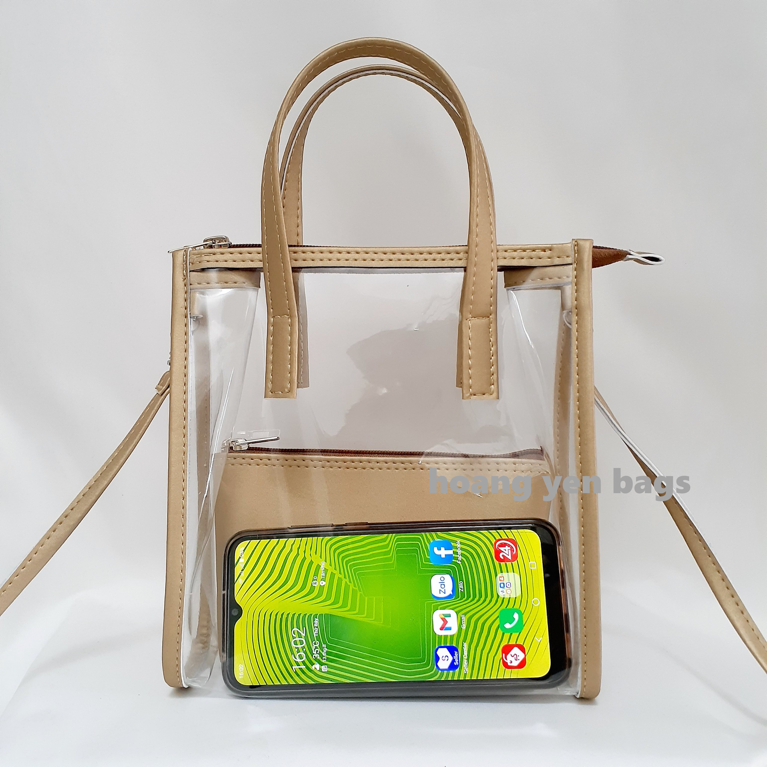 [Hcm] 2-in-1 Transparent Tote Bag, Portable, Cross-Body Carryable, with Zipper, Can Hold Large-Sized Phones, with Matching Cross-Body Strap - 3
