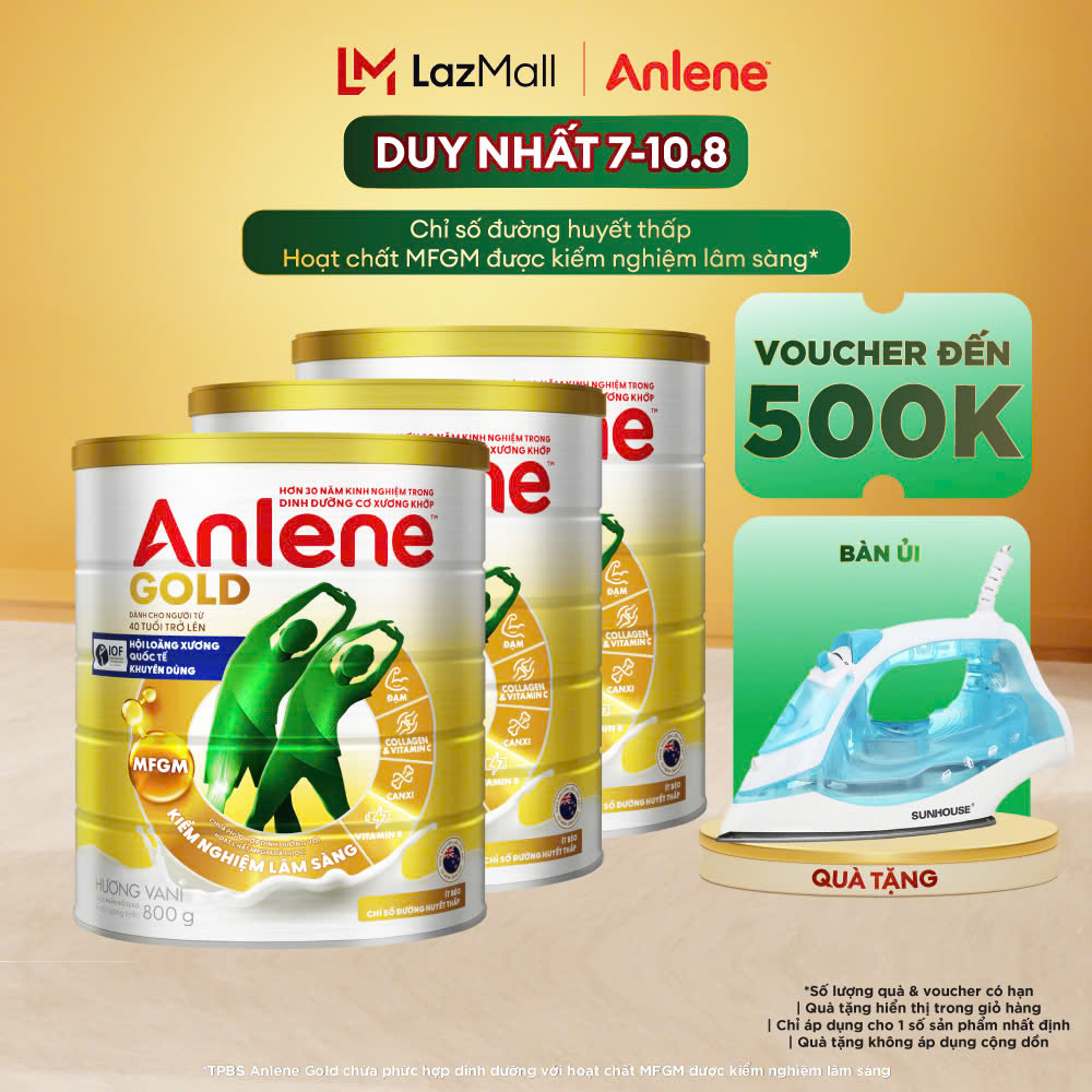 [Giảm 15% tối đa 150K cho đơn từ 550K][FREESHIP 0Đ TOÀN QUỐC] Combo 3 lon Sữa bột Anlene Gold hương vani lon 800g