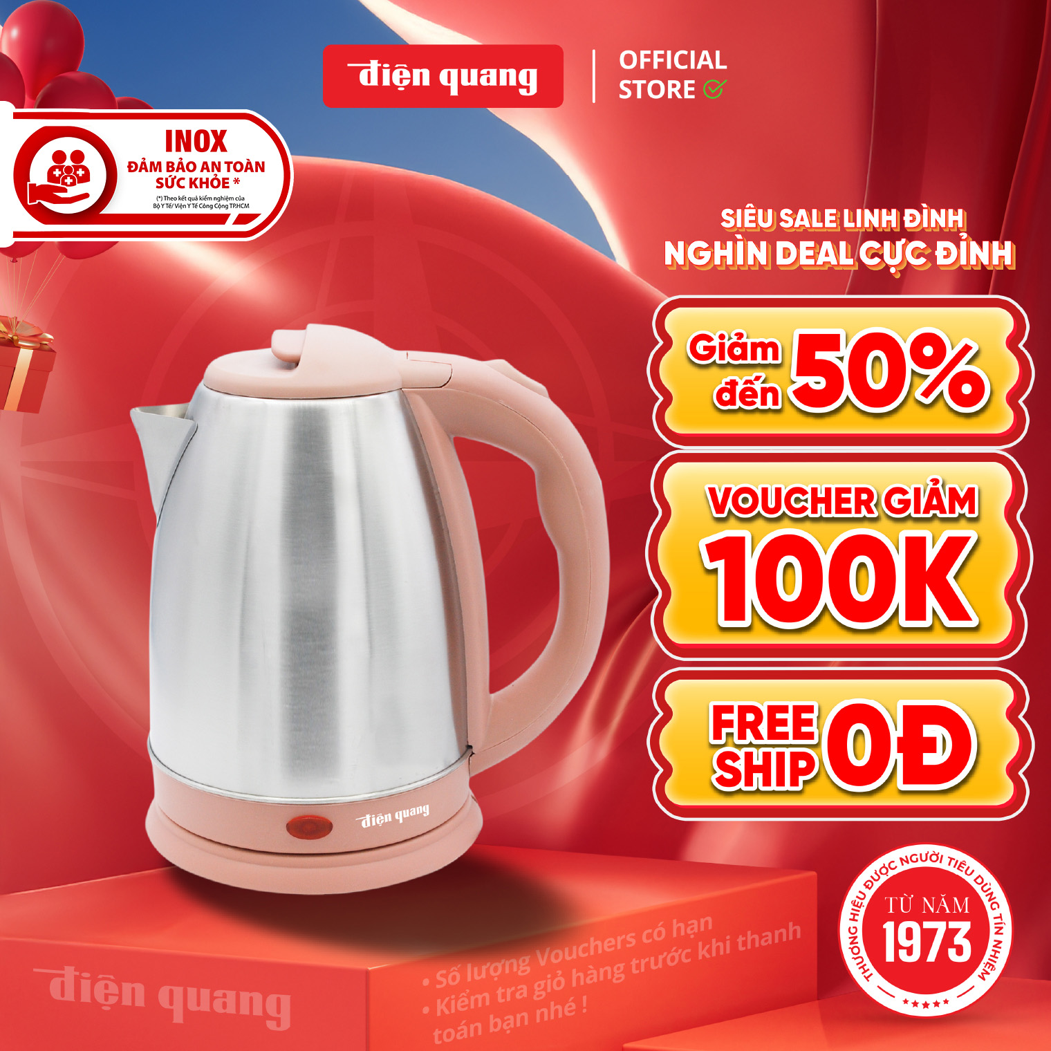 Ấm đun nước siêu tốc Điện Quang ĐQ EKT07 1518 BR (1500W, 1.8L, INOX 201, nhựa PP, màu nâu)