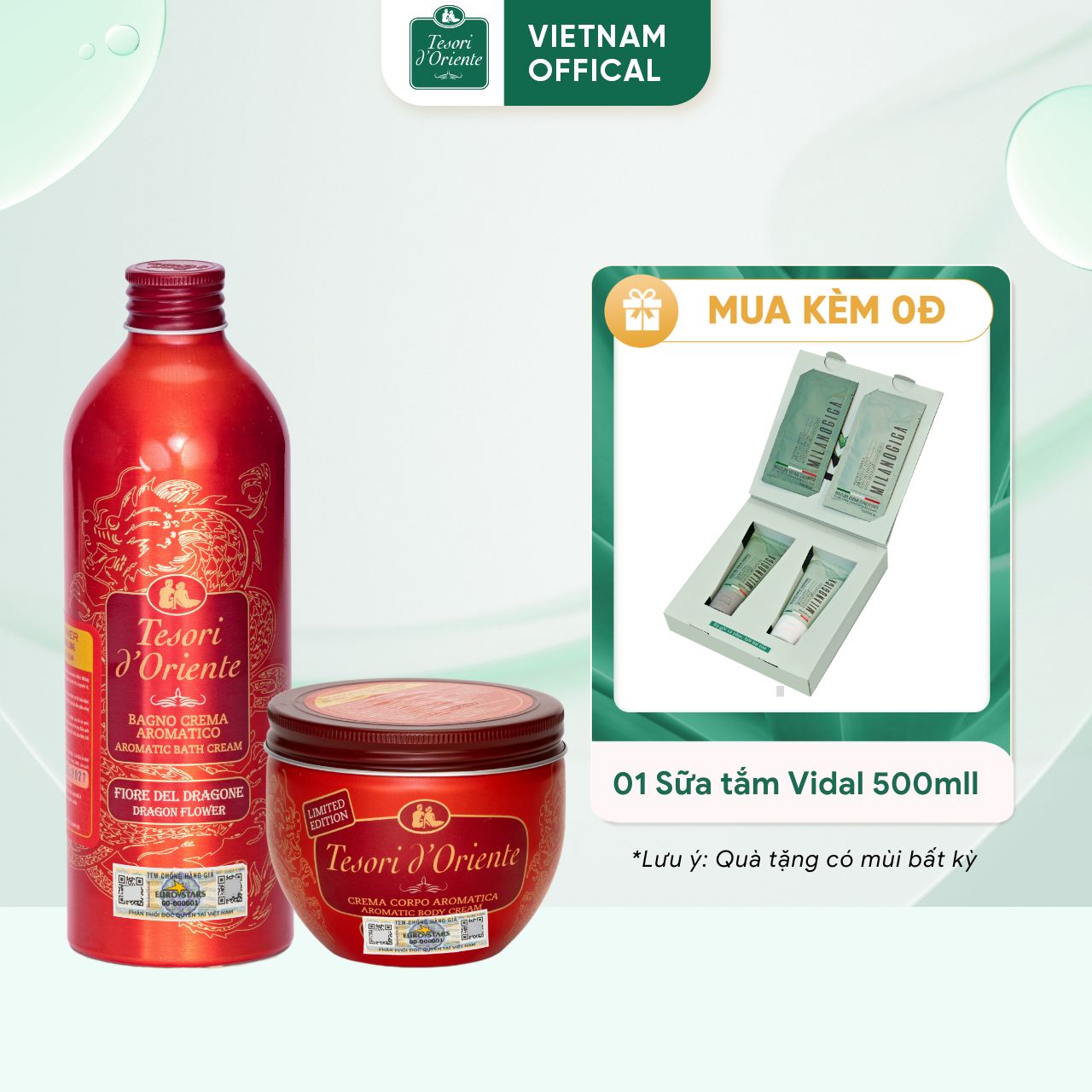 Combo Sữa Tắm Nước Hoa 500ml và Kem Dưỡng Thể Tesori d'Oriente chính hãng Ý