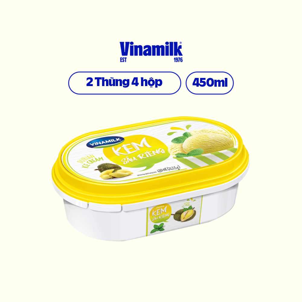 2 thùng kem hộp vinamilk sầu riêng hộp 450ml - 4 hộp/thùng