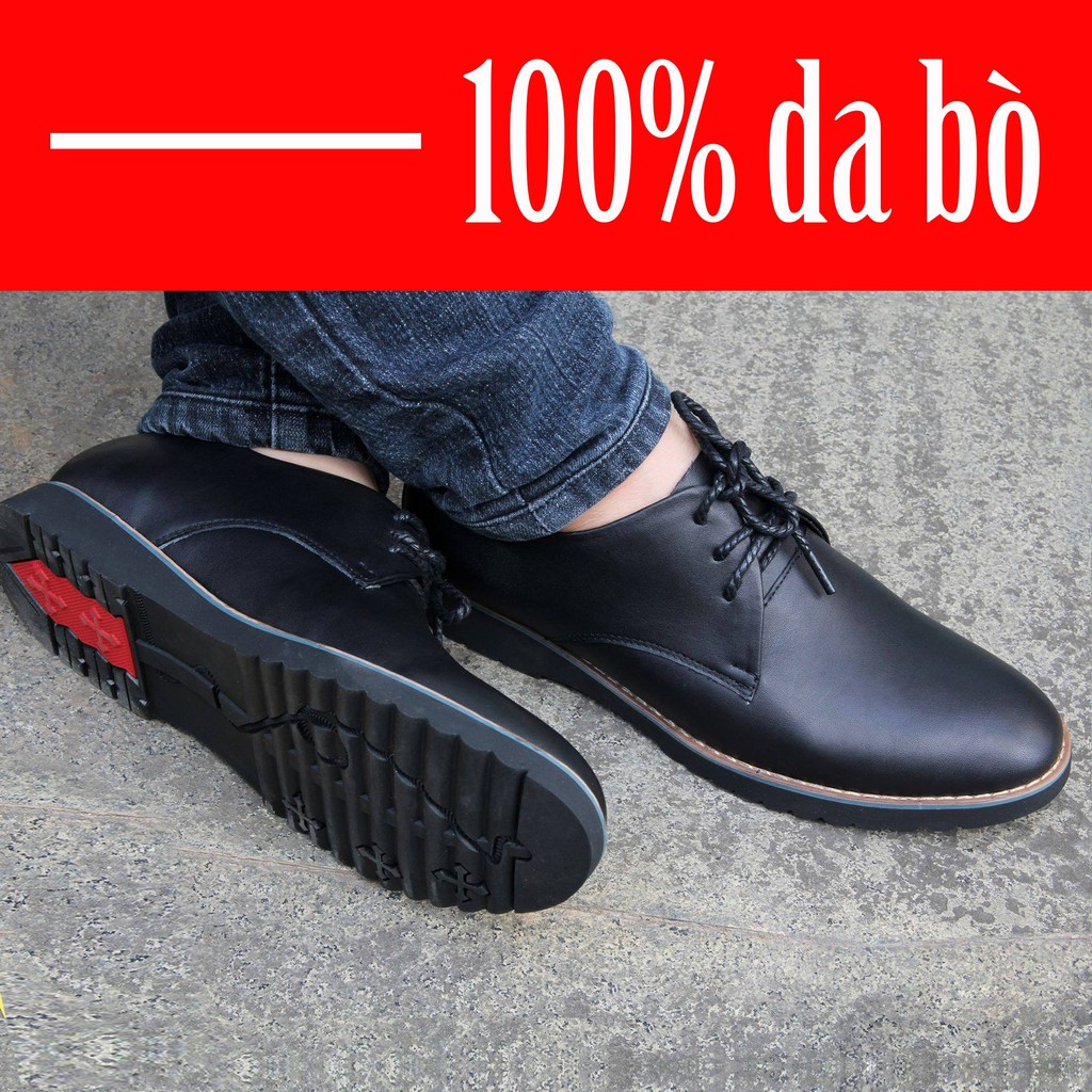 Giày da nam da bò nam mãu dây buộc cao cấp da thật vnxk da bò mã bh02