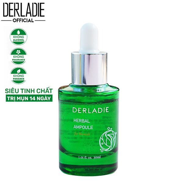 [HCM]Siêu Tinh Chất Tràm Trà Giảm Mụn Sau 14 Ngày Derladie Herbal Ampoule For Blemish 30ml