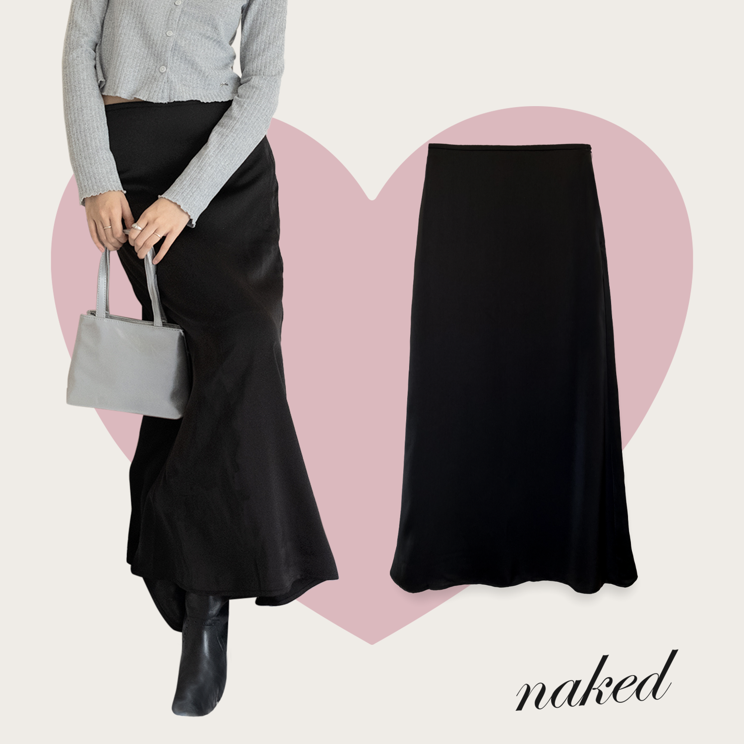 Chân váy lụa bóng dài naked by v - silky skirt