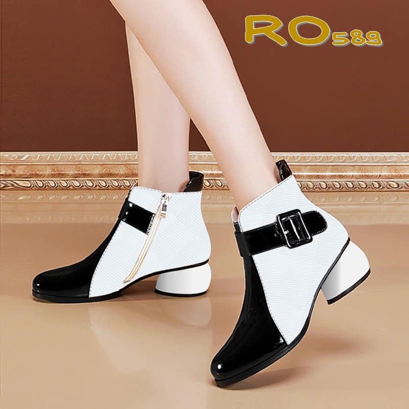 Giày bốt nữ cao gót 5cm giày boot cổ cao thời trang hàng hiệu Rosata da PU loại 1 RO589