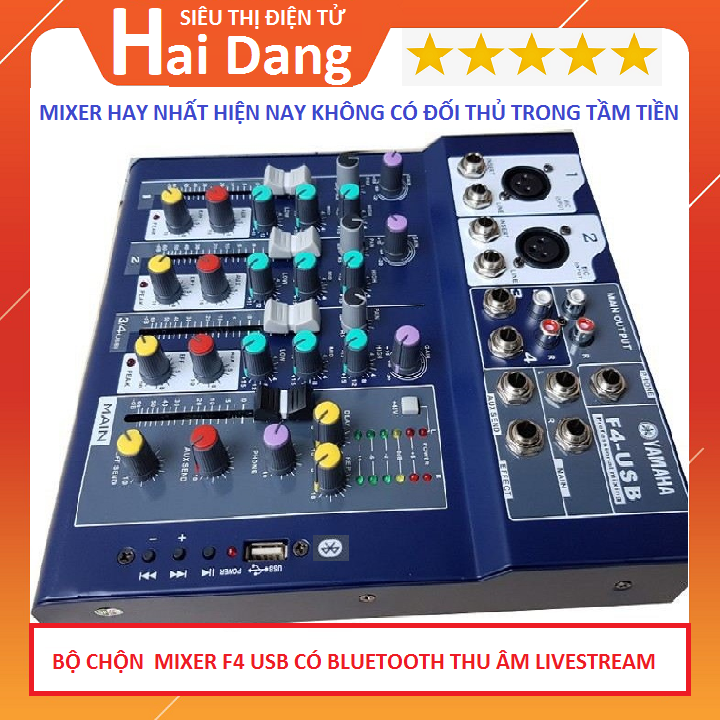 Mixer F7-MB Bluetooth Hát Livestream Karaoke Tặng Giắc 6.5 Ra 3.5 Bàn Mixer F4 USB, Dòng Có Bộ Lọc Âm Thanh Tiêu Chuẩn - Mixer Yanaha  F7-MB