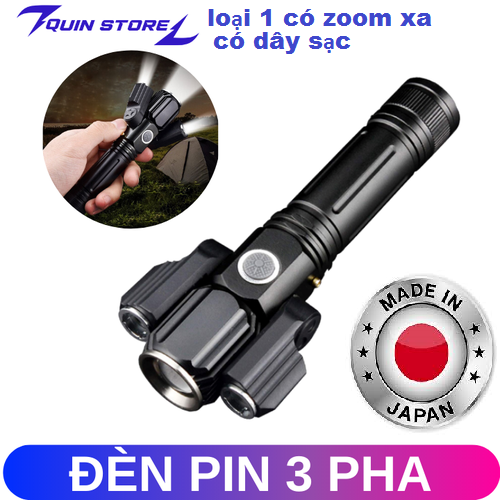 (loại 1 có zoom xa)Đèn pin cầm tay 3 PHA 3 Bóng Led SIÊU SÁNG Xoay 360 Độ + Pin sạc 18650 cao cấp 6800mAh, Đèn led siêu sáng 3 bóng CHỐNG NƯỚC