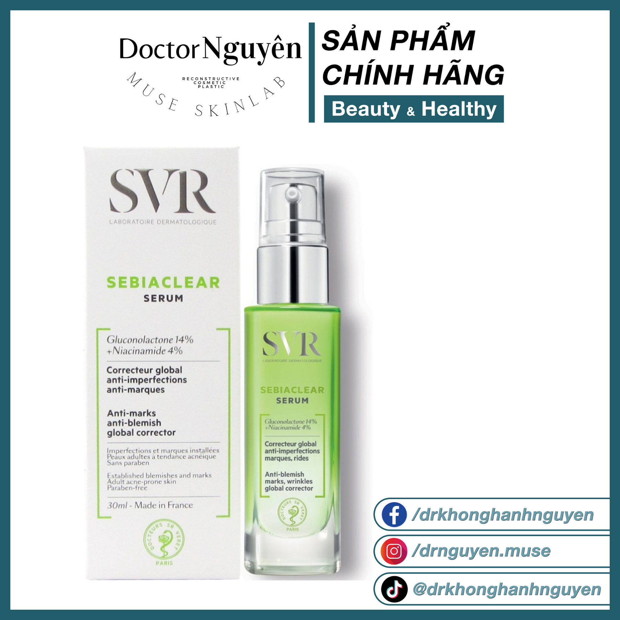 [HÀNG NHẬP KHẨU] Tinh Chất SVR Sebiaclear Serum Giúp Giảm Mụn Thông Thoáng Lỗ Chân Lông (30ml)