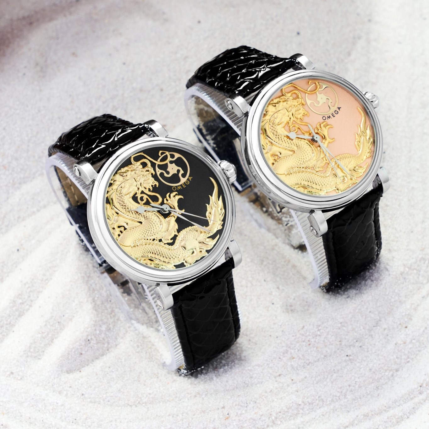 Đồng hồ cơ nam Omega phiên bản khắc rồng đặc biệt, thiết kế dây da thời trang - OneTime Store