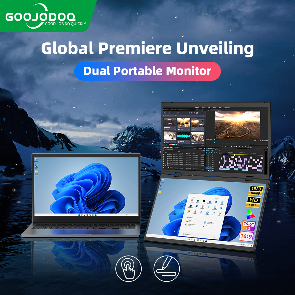 Màn hình di động goojodoq bút màn hình cảm ứng 15.6 inch xách tay gập 1920 ix1080p fhd ips usb-c hdmi cho ipad pc mac xbox switch