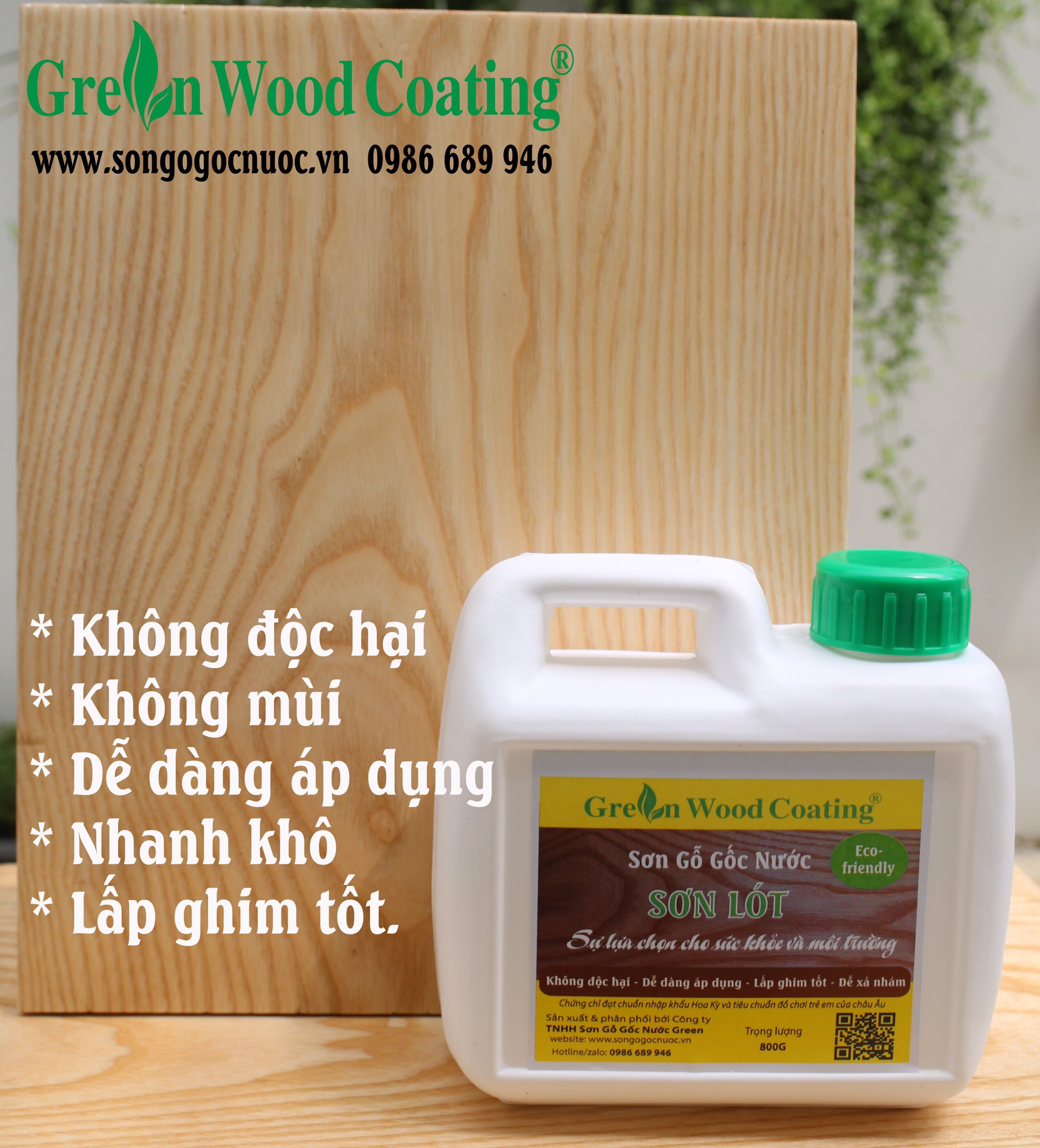 [HCM]Sơn Gỗ Gốc Nước Green - Sơn lót lấp ghim làm láng mịn bề mặt gỗ