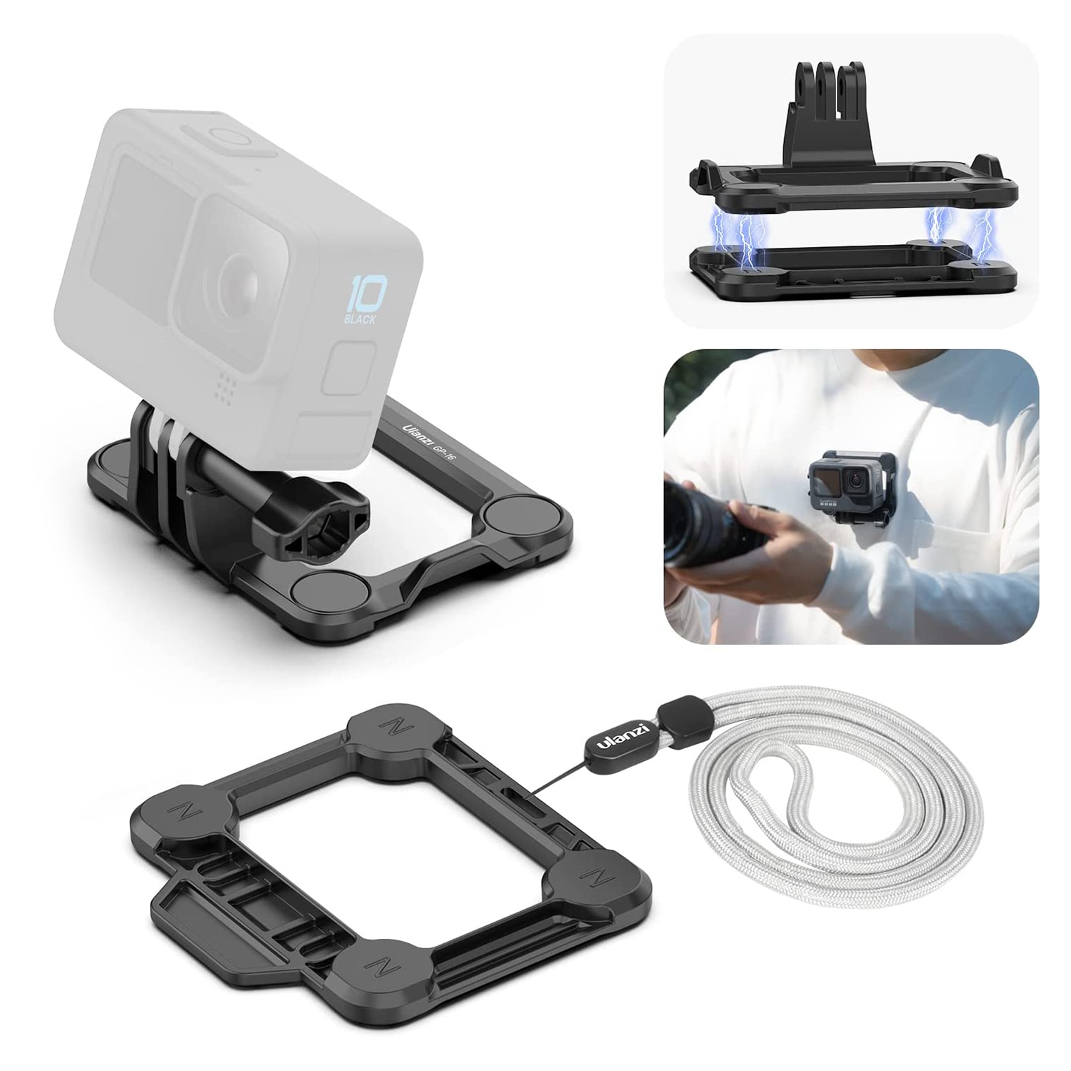 Mount nam châm đeo gopro trước ngực và gậy ulanzi gp-16