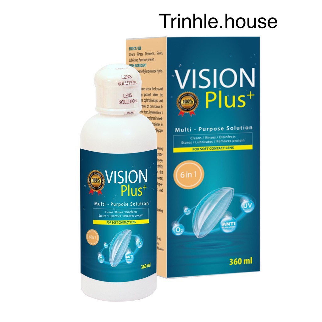 Nước ngâm kính áp tròng Vision 360ml - dung dịch vệ sinh rửa lens chai lớn date 2025