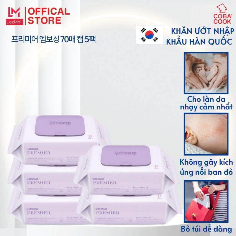 Combo 5 gói khăn giấy ướt Hàn Quốc cho bé sơ sinh- Premier70