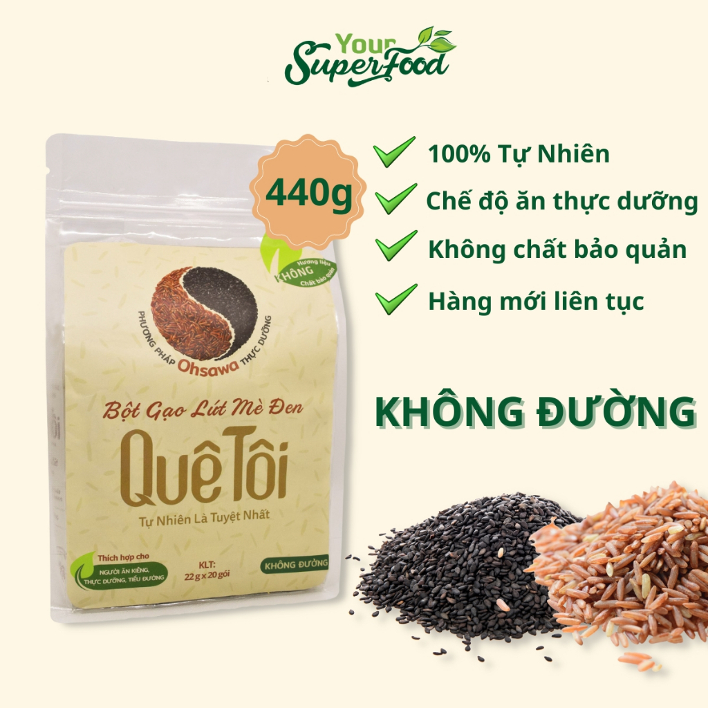 Gạo lứt mè đen quê tôi không đường làm từ gạo lứt, mè đen, đậu đỏ nguyên chất theo công thức thực dưỡng túi 440g