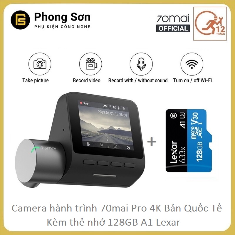 Camera Hành Trình  Xiaomi 70mai Dash Camera Pro + Kèm Thẻ A1 128GB Lexar - PHIÊN BẢN QUỐC TẾ ( Full box 100% Tiếng Anh )