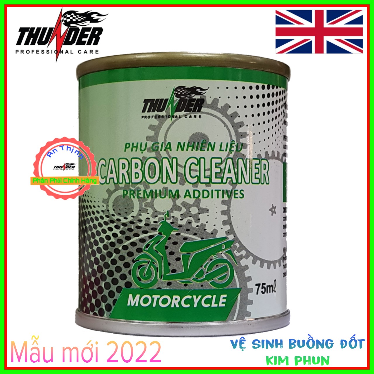 Mẫu Tem Mới 2022-Dung Dịch Vệ Sinh Buồng Đốt - Kim Phun- Hệ Thống Xăng Thunder Carbon Cleaner 75ml