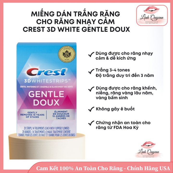 Miếng dán trắng răng crest 3d white sensitive mẫu mới - fullbox - cho răng nh