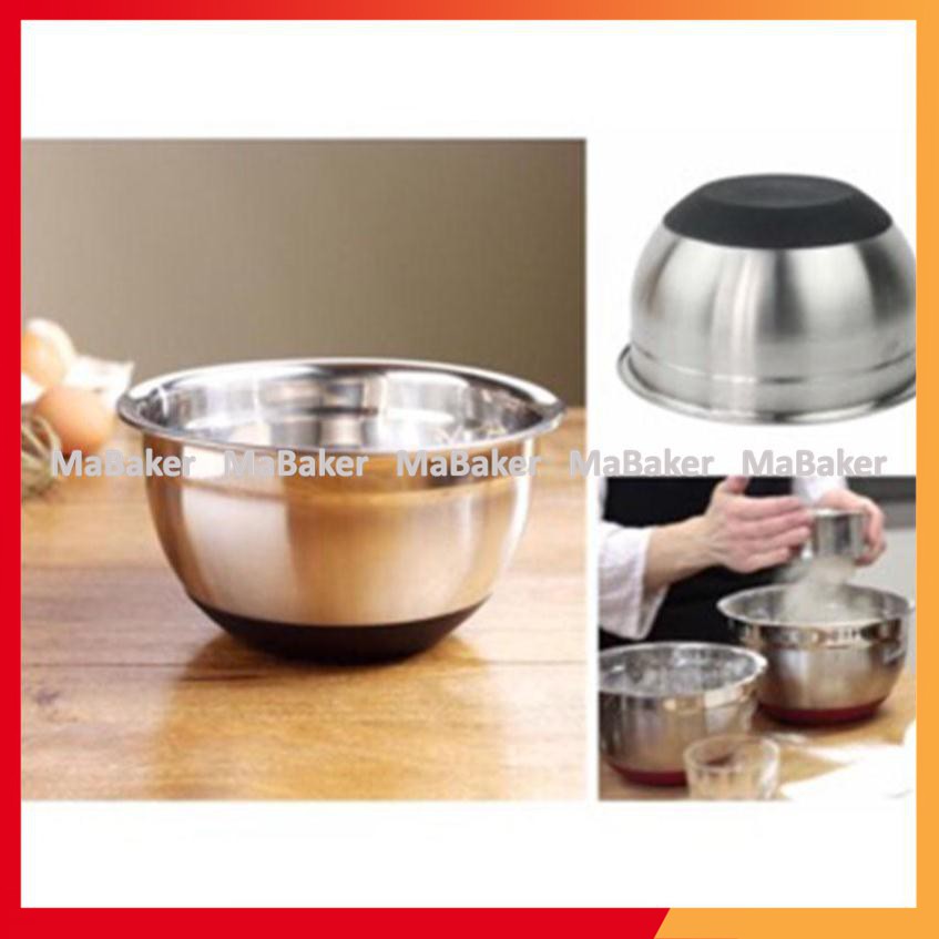 Tô trộn bột inox đế silicon cao cấp các cỡ 18cm, 20cm, 22cm, 24cm - MaBaker