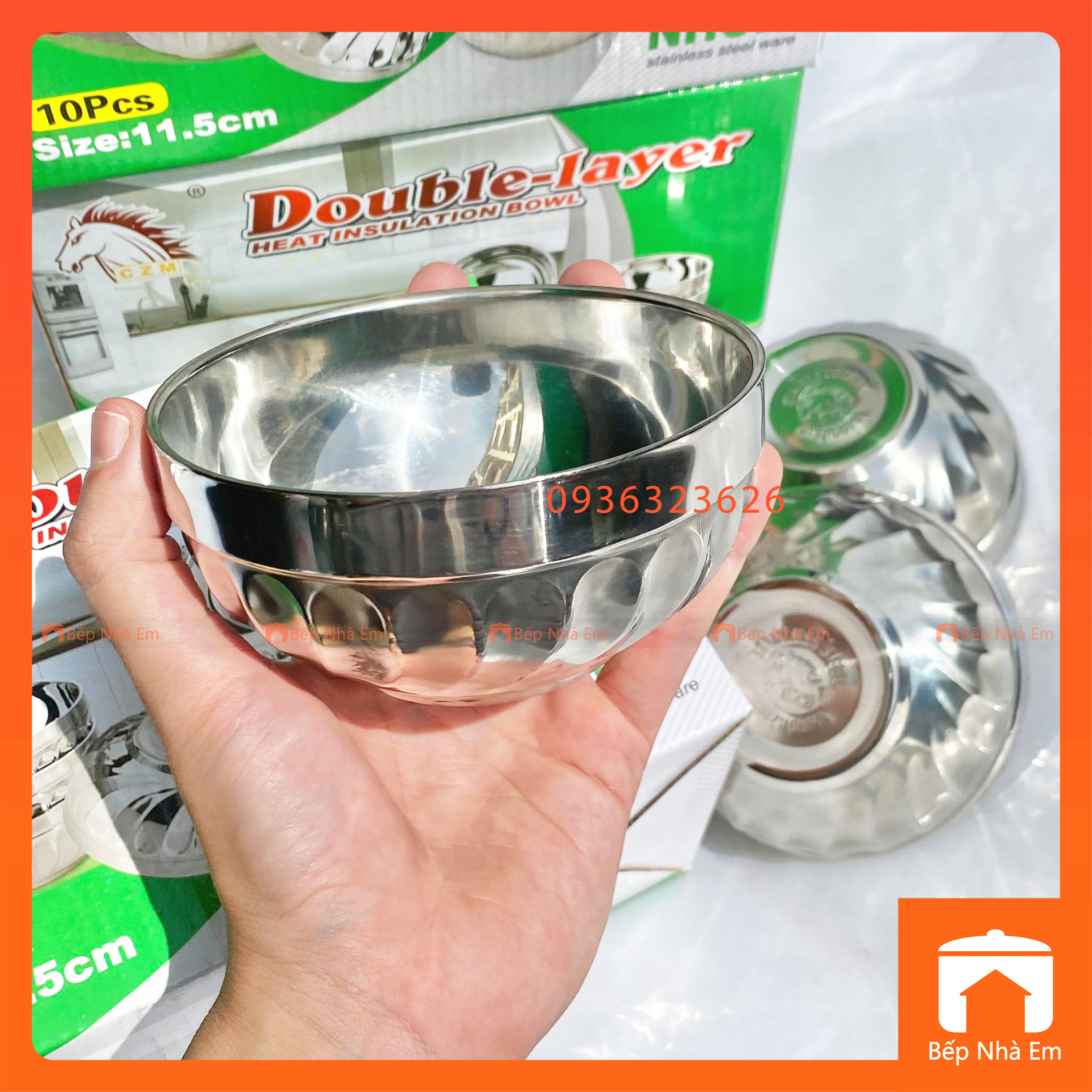 Hộp 10 chén xoắn inox 11.5cm 2 lớp cách nhiệt