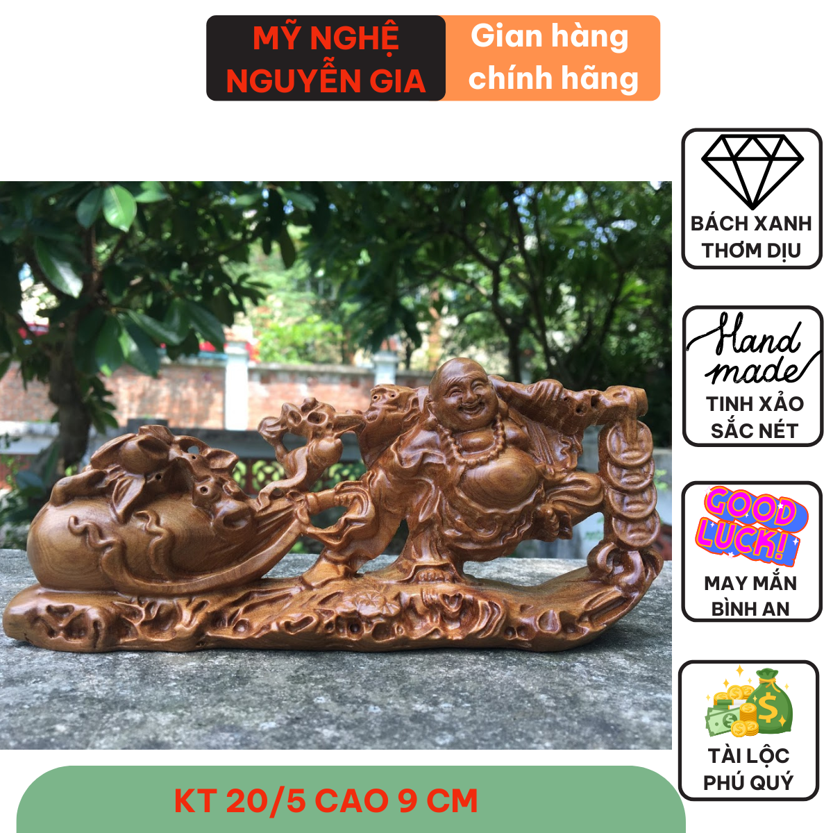 Tượng phật để xe ô tô phật di lặc kéo bao tiền bằng gỗ bách xanh thơm mát trang trí taplo oto, để bàn có giá trị phong thủy mang lại tài lộc may mắn bình an