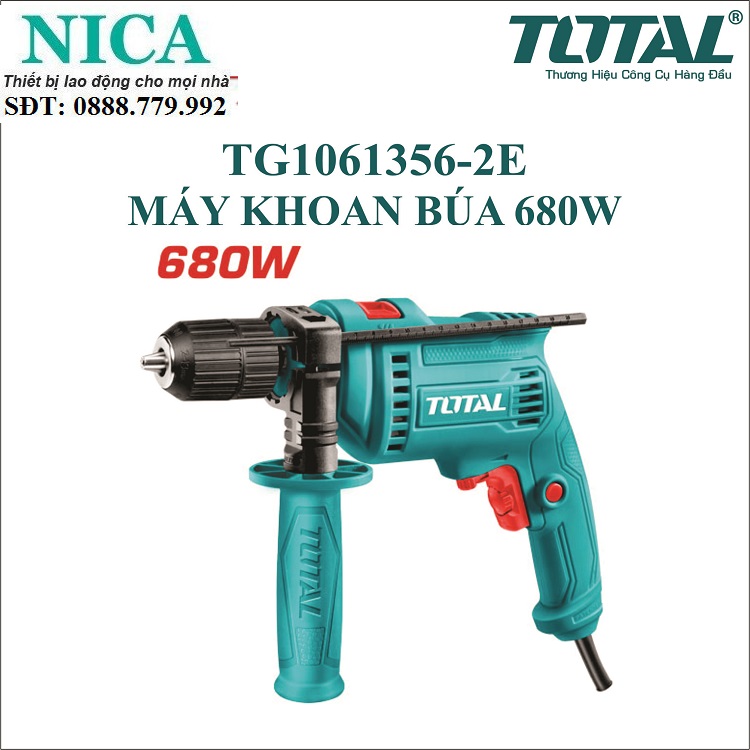Máy khoan cầm tay total tg1061356-2e 680w máy khoan búa đầu khoan tự động, khả năng khoan tối đa 13mm - chính hãng