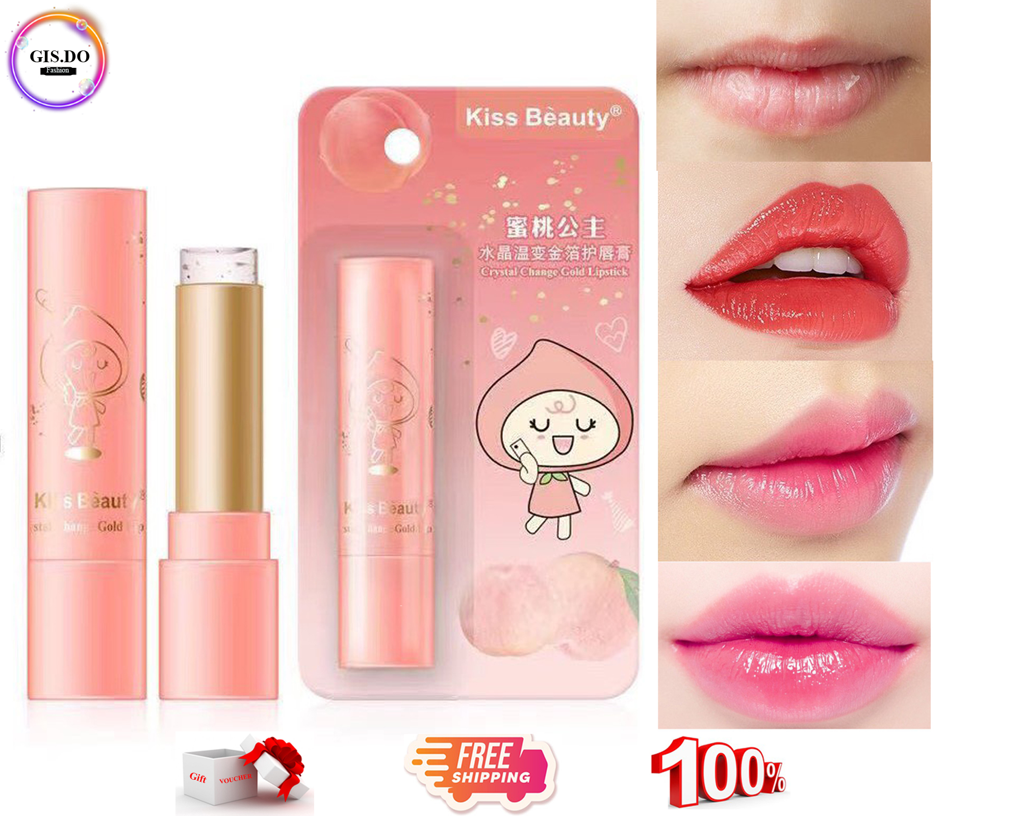 (Có video) Son dưỡng mềm mịn môi có màu dâu tây KissBeauty Peach Princess dưỡng ẩm dạng thạch màu sắc tự nhiên chống thấm giảm thâm cho học sinh DSSM34 - Son dưỡng môi Hàn Quốc
