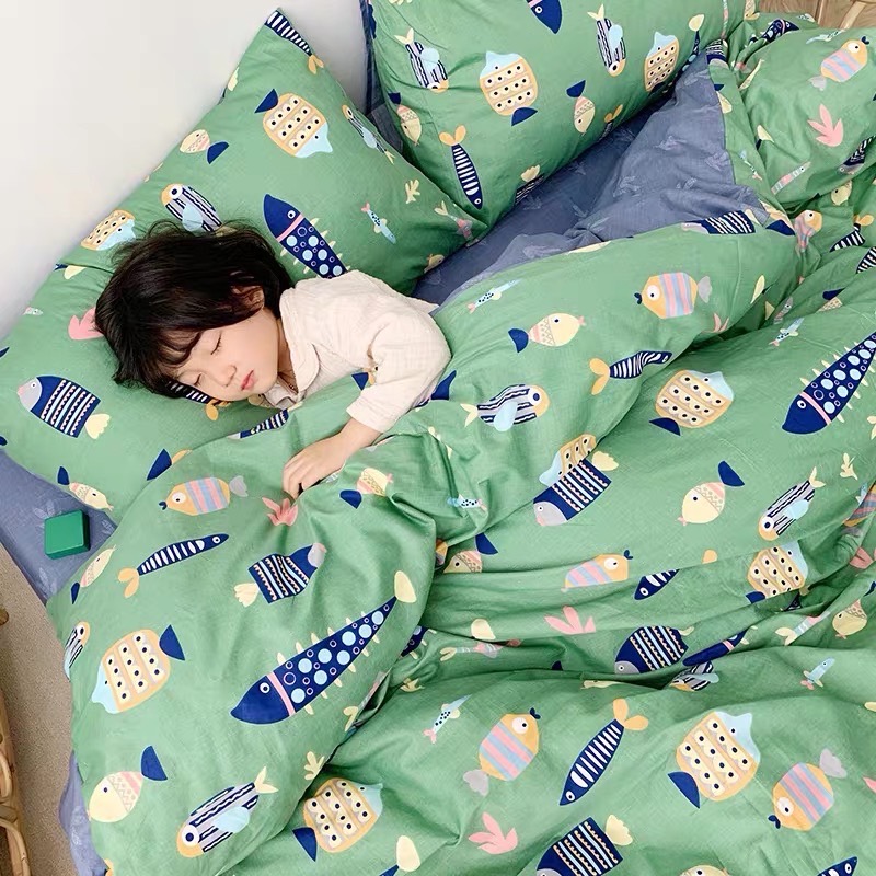 Bộ chăn ga gối xương đàn cá xanh + RUỘT CHĂN HÈ.