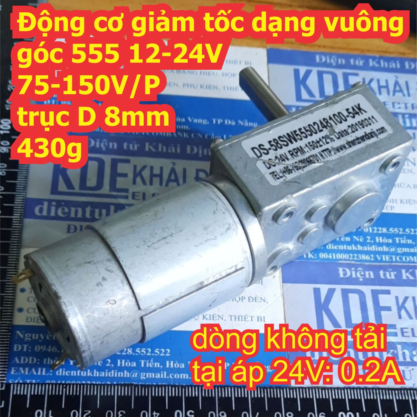 Động cơ giảm tốc dạng vuông góc 555 12-24v 45-90v/p trục d 8mm 430g kde7741
