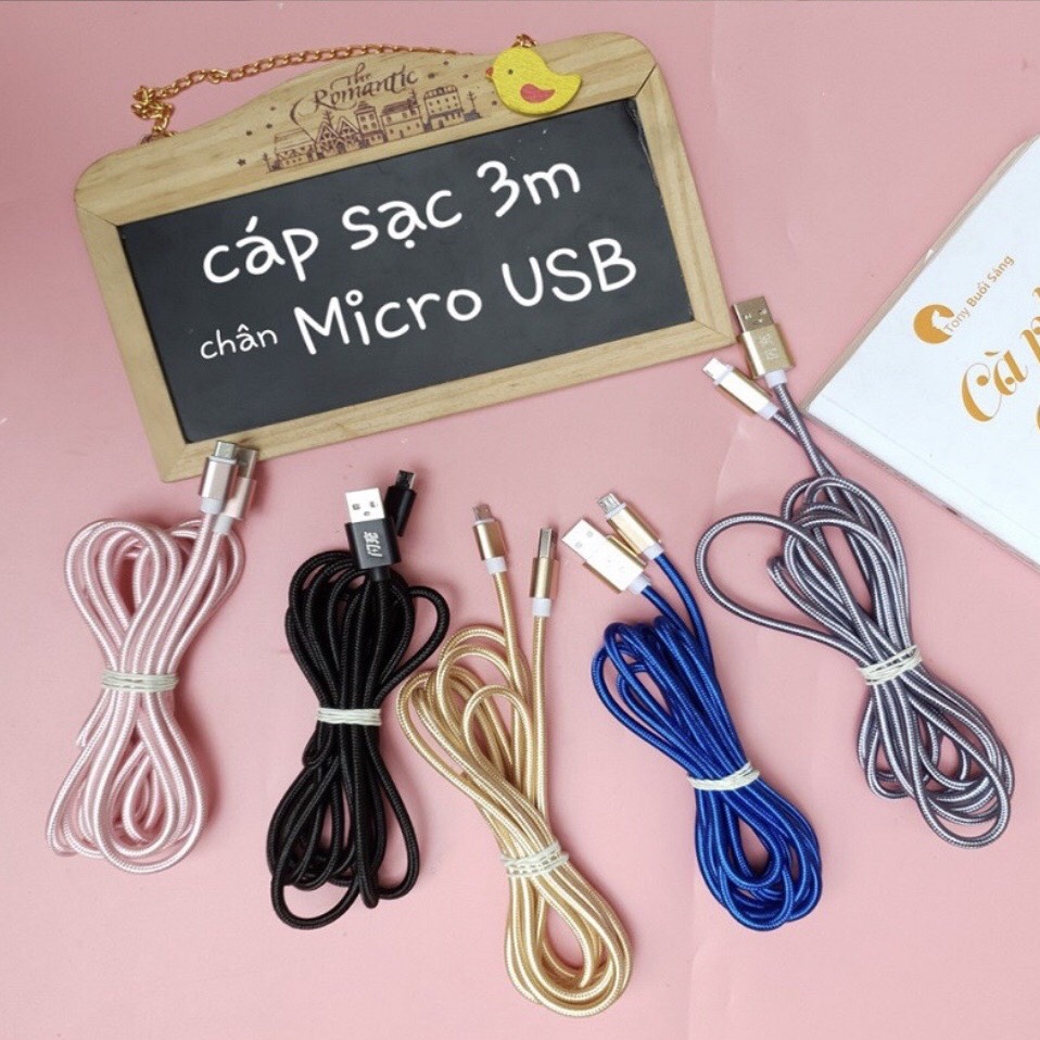 [HCM]( SALE KHỦNG ) CÁP SẠC DÀI 3 MÉT DÂY DÙ XOẮN XỊN CHỐNG RỐI CHỐNG ĐỨT CHÂN MICRO USB SẠC NHANH CHO TẤT CẢ ĐIỆN THOẠI SS/ OPPO MÁY TÍNH BẢNG