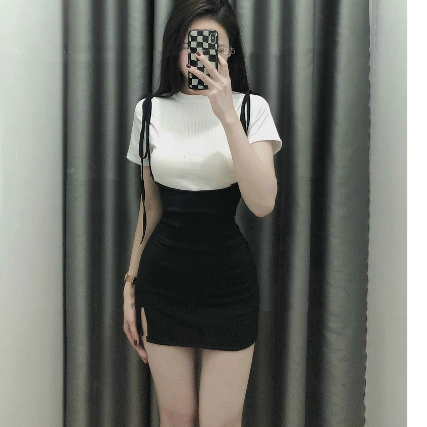 Set áo thun body kèm váy yếm ngắn VD914