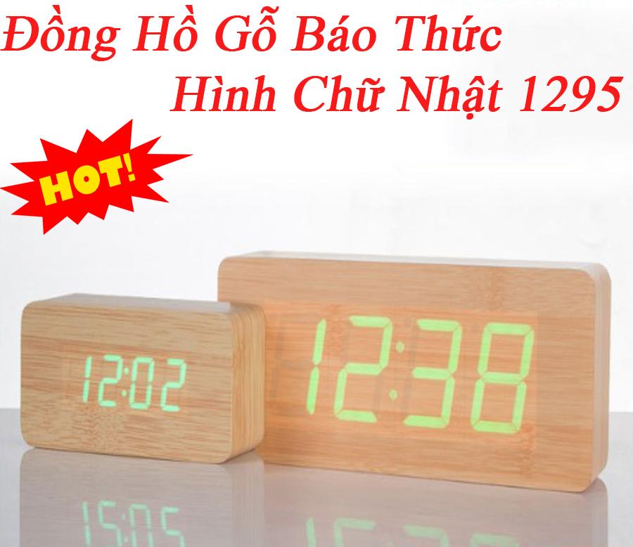 Đồng Hồ Gỗ Báo Thức Hình Chữ Nhật 1295-Thiết Kế Nhỏ Gọn, Tiện Lợi-Công Nghệ Đèn LED Siêu Sáng Nhiều Màu-Chức Năng Cảm Biến Âm Thanh-Tiết Kiệm Điện-Bảo Hành 12 tháng Bởi SUN GROUP