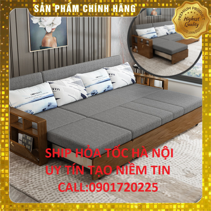 Giường sofa thông minh gấp gọn, ghế sofa tay gỗ sang trọng , khung thép thiết kế hiện đại