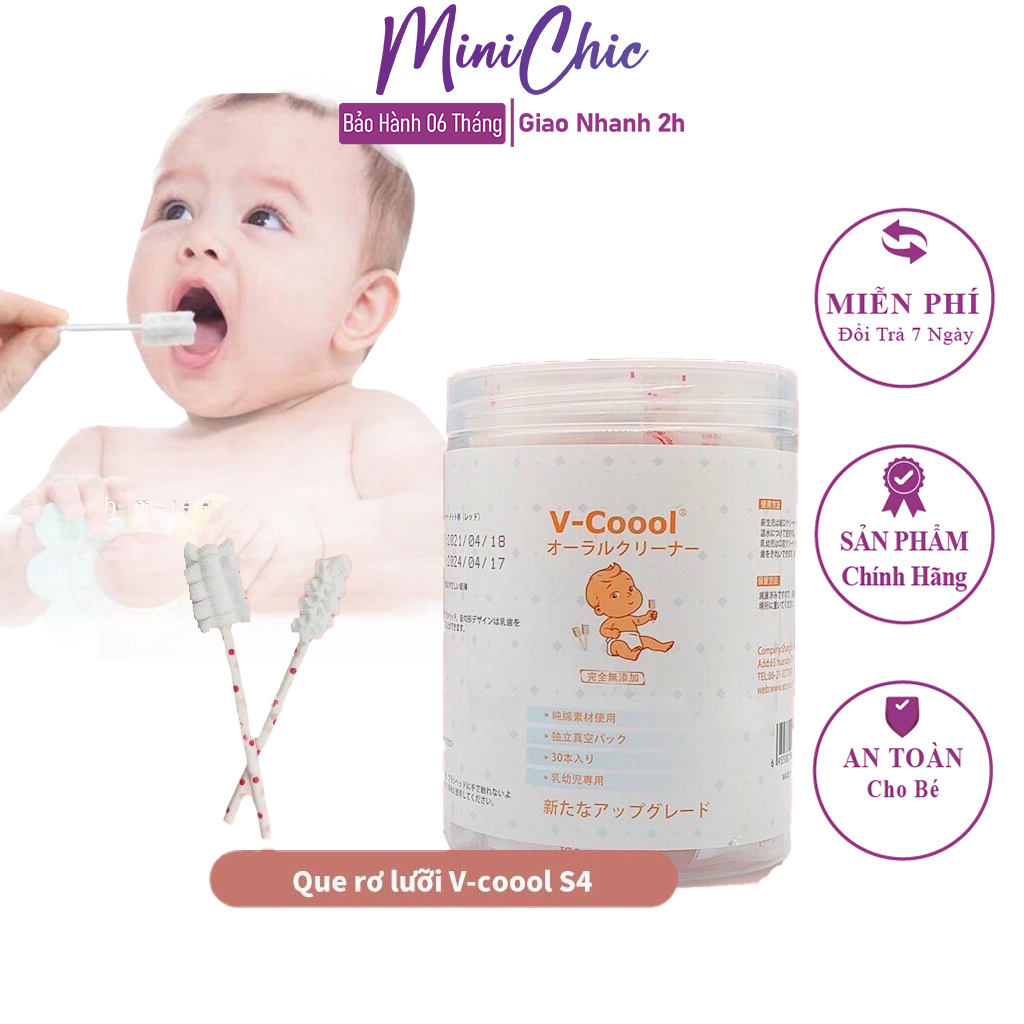 Rơ lưỡi cho bé, tưa lưỡi Vcool, que tưa lưỡi an toàn tiện lợi