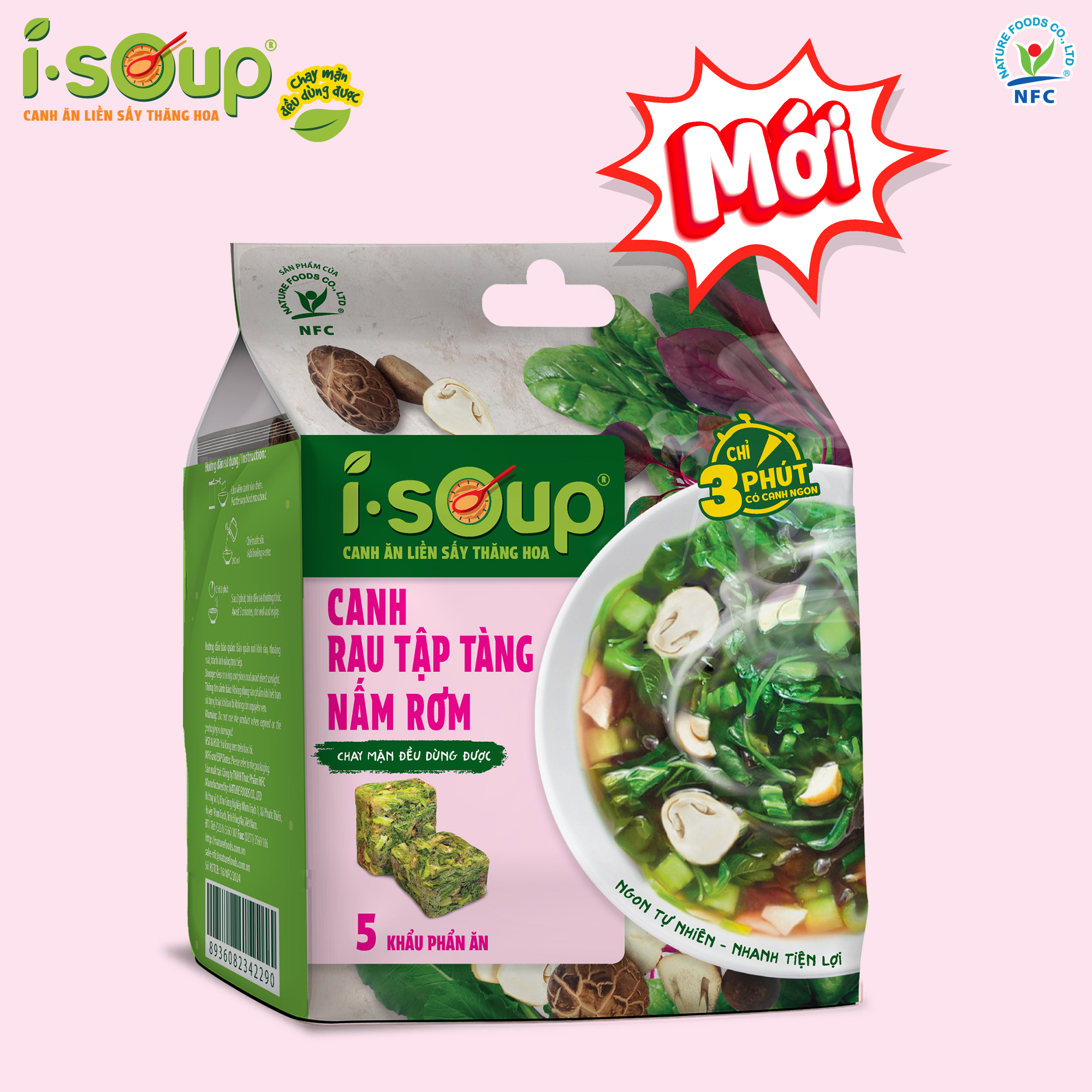 Canh Rau Tập Tàng Nấm Rơm I.Soup túi 5 viên