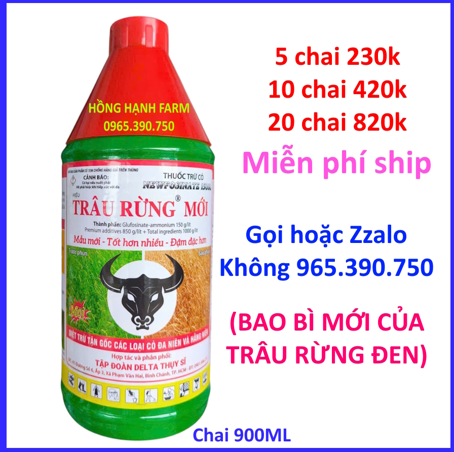 (cỏ) THUỐC TRỪ CỎ TRÂU RỪNG MỚI - Bao bì mới của TRÂU RỪNG ĐEN - TRÂU ĐEN (900ML) - Diệt tận gốc mạnh và nhanh các loại cỏ khó trị
