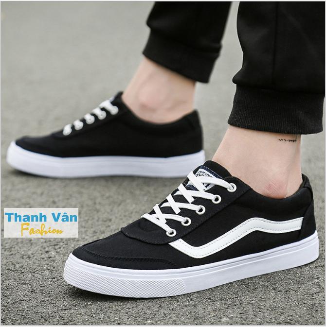 Giày thể thao nam TV029, size từ 39-44 (đen phối trắng)