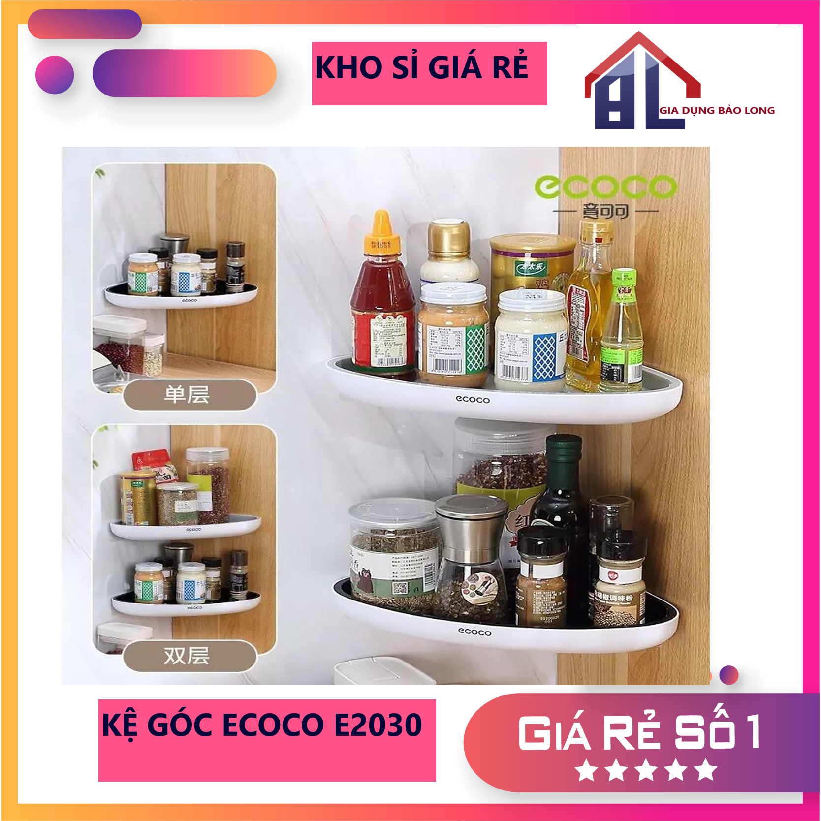 Kệ góc dán tường ecoco e2030 để đồ trong nhà tắm, nhà bếp đa năng chống nước chịu lực - tặng kèm miếng dán siêu chắc