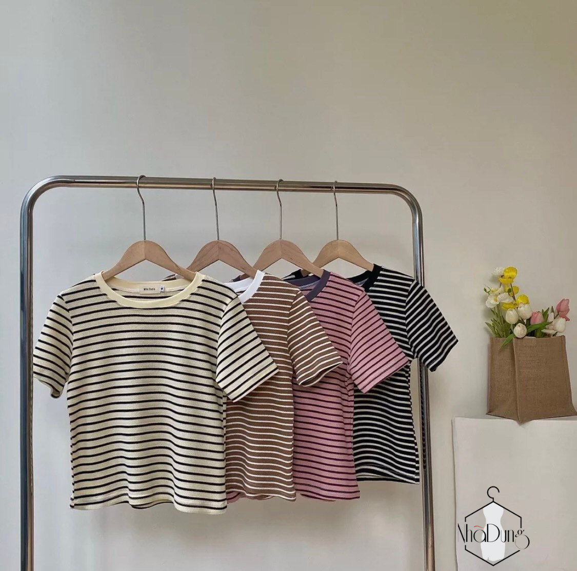 Áo thun baby tee basic kẻ sọc tay ngắn thoáng mát Nhã Dung Store