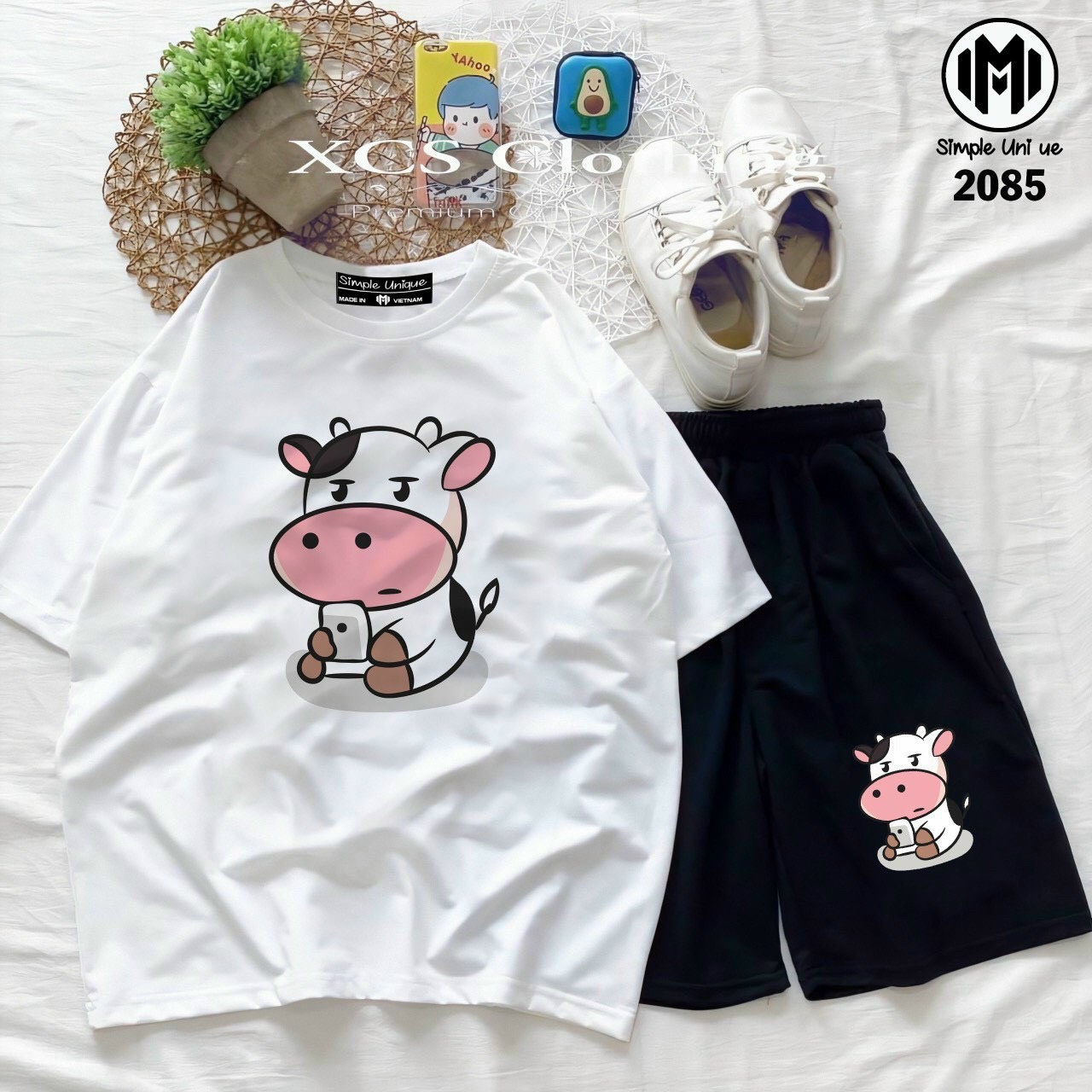 Đồ Bộ Hoạt Hình. Sét thể thao 2 món Unisex – Mẫu Bò Sữa mới nhất, Set Cartoon, Freesize, Thun Cotton, Nam Nữ Đều Mặc Được