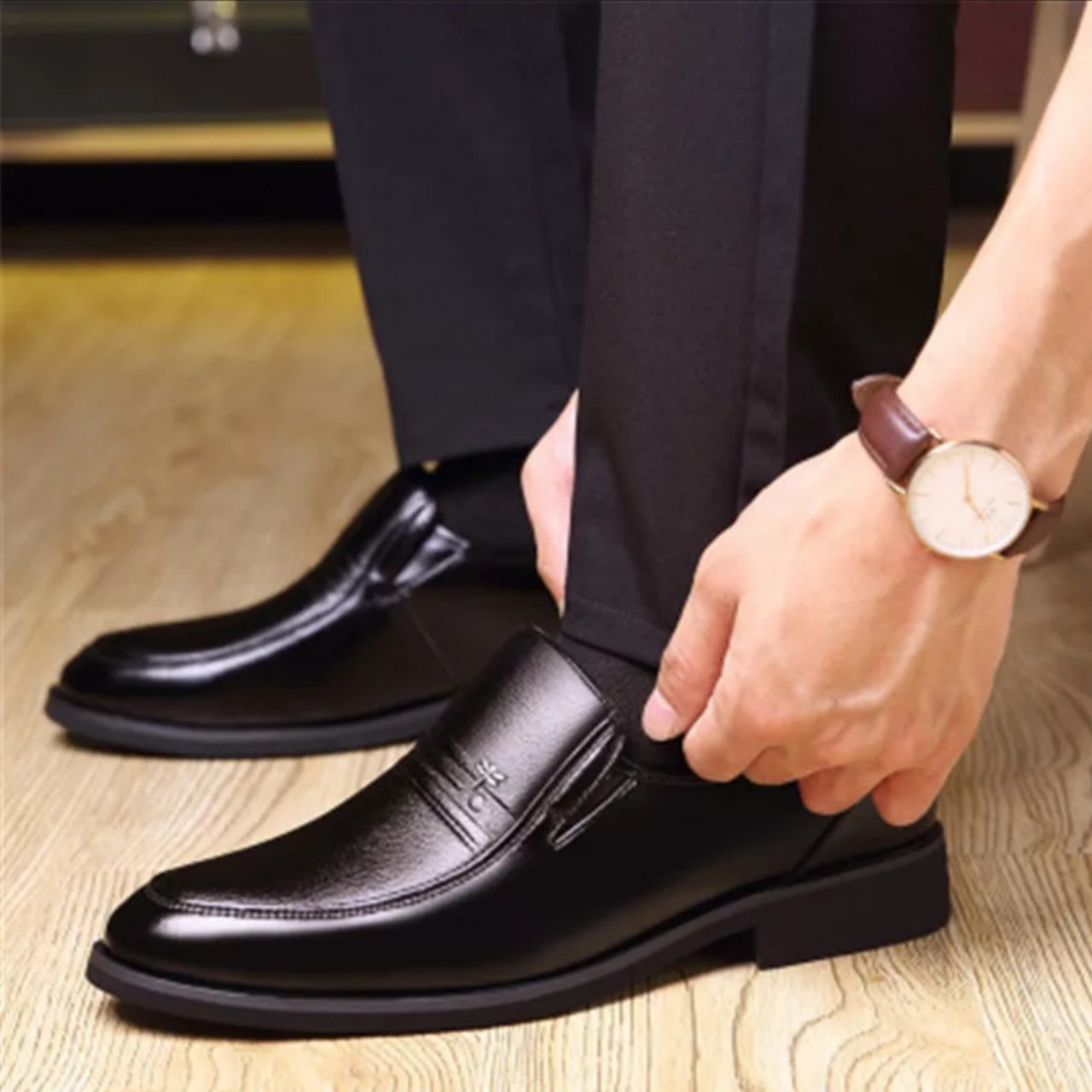 Giày lười trung niên da bò mềm mại hàng cao cấp