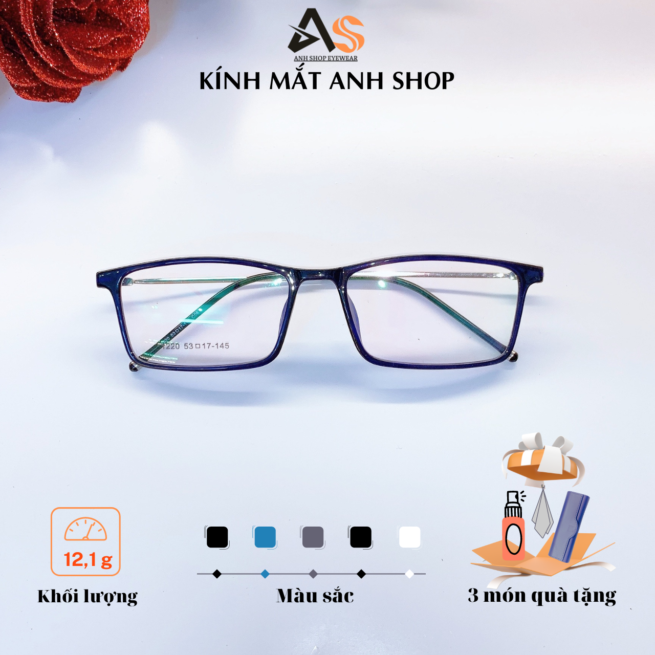 [3-5/8 Hoàn Tiền 25%] Kính vuông thời trang 1220A Anh Shop nhận cắt cận viễn loạn
