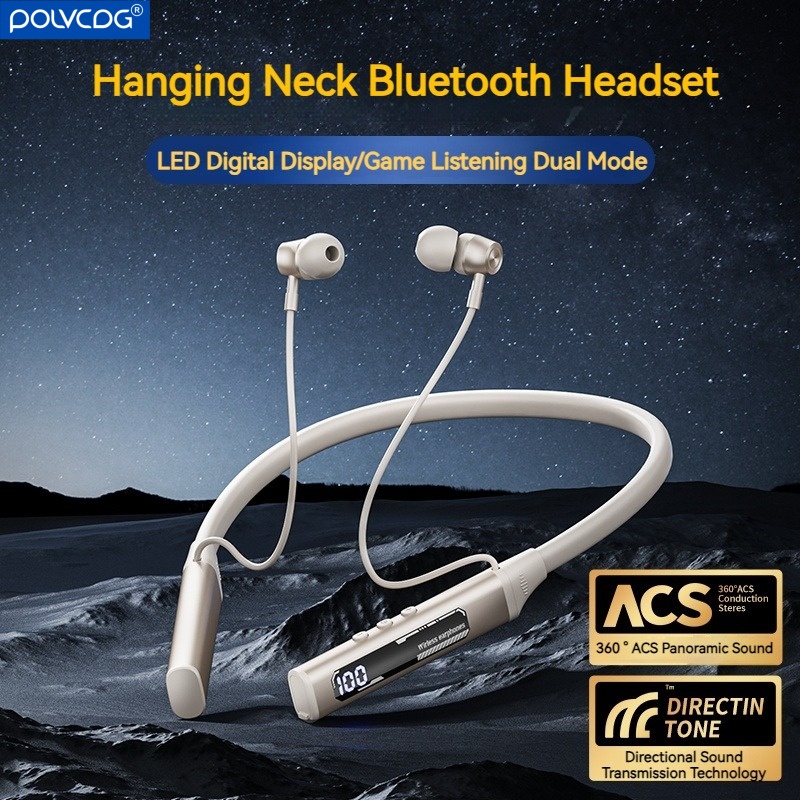Polvcdg-BD128 Neck Hanging Bluetooth Earphones With Led Digital Display/ENC Noise Reduction, Deep Bass, In Ear Neck Hanging Earphones With Microphone "