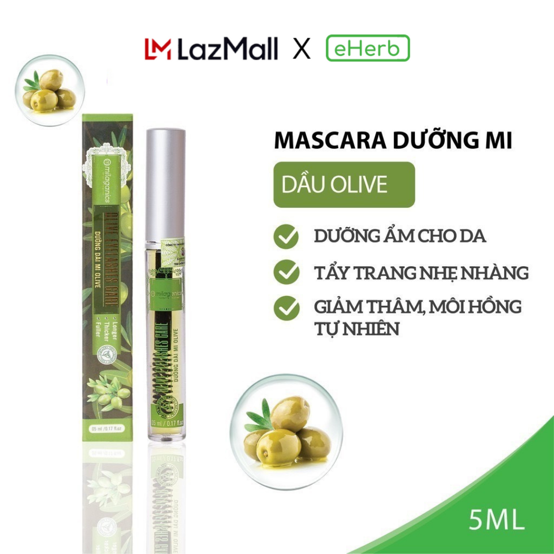 Mascara dưỡng mi dầu olive nguyên chất kích thích mi mọc dày & dài hơn milaganics 5ml