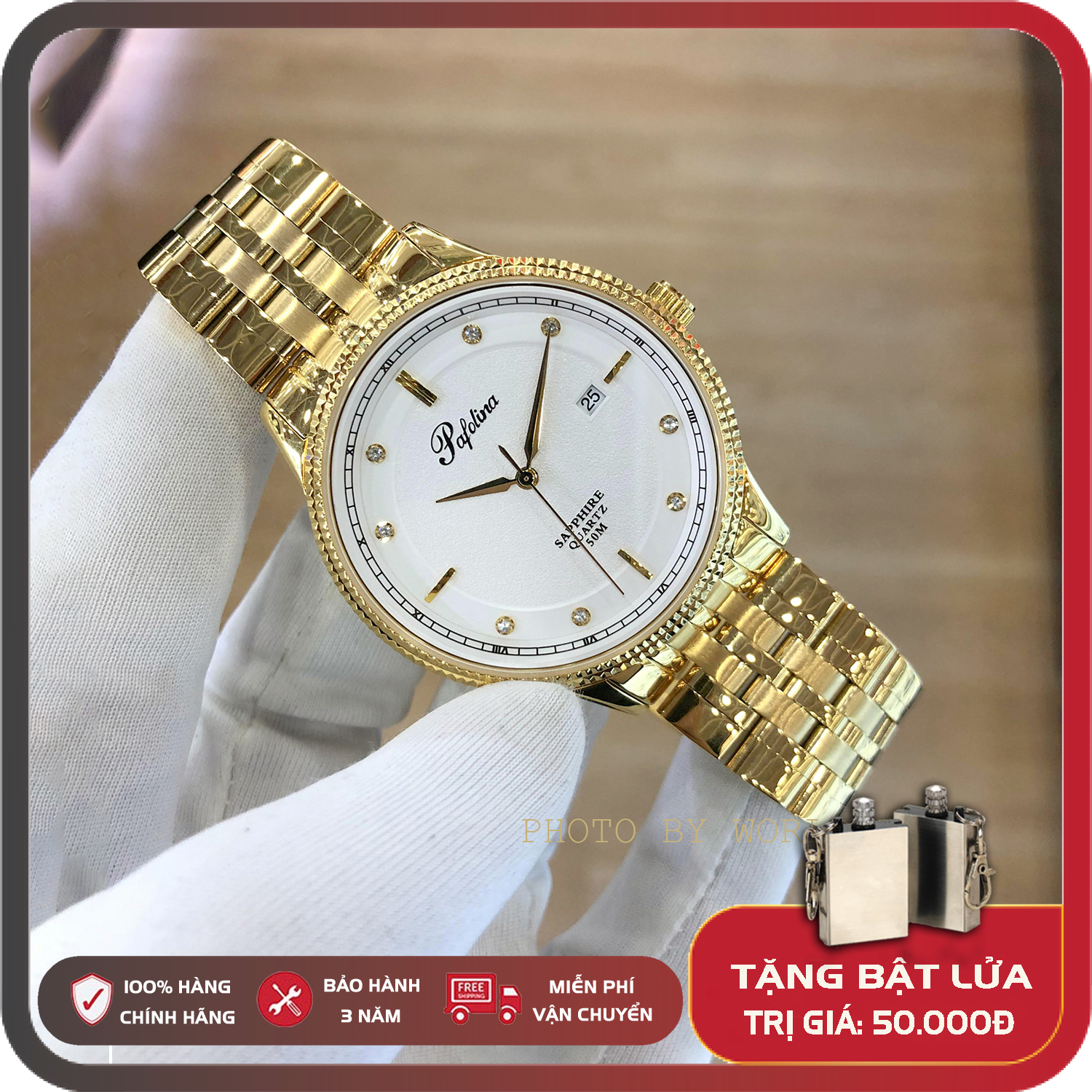 Đồng hồ nam Pafolina 5026M dây kim loại, full box, chống xước, chống nước, thẻ bảo hành 3 năm toàn quốc