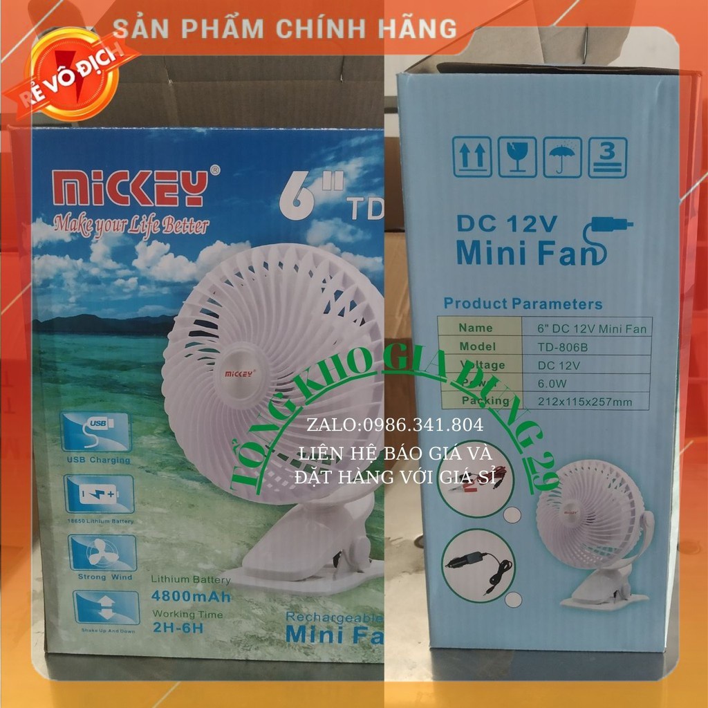 Quạt tích điện - quạt mini - model td-806 - quạt tích điện mickey 6"