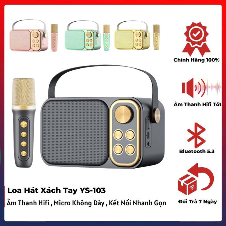 Loa bluetooth YS-103 Kèm 1 Micro không dây, Loa bluetooth mini nhỏ nhẹ hát karaoke mọi lúc mọi nơi, Bảo hành 12 tháng